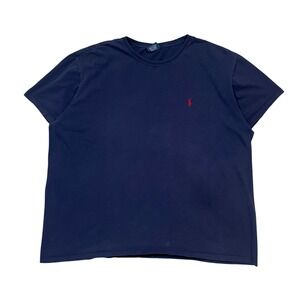 VINTAGE 90s Ralph Lauren Shirt Men's XXL Navy Blue Cotton Pony Crew Neck